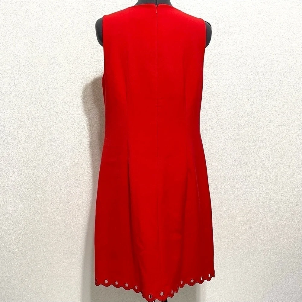 J.Crew Woman Red Grommet Scalloped Shift Sleeveless Dress Size 8